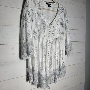 Alfani Top Metallic Silver Lace Shimmer Floral Cotton Fairycore.